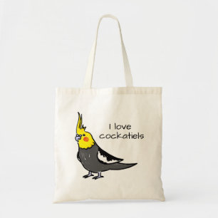 Tote Bag J'adore les cockatiels gris normal