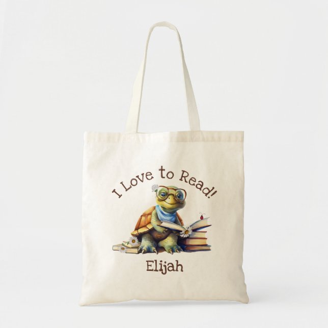 Tote Bag J'adore lire avec de mignonnes tortues (Devant)