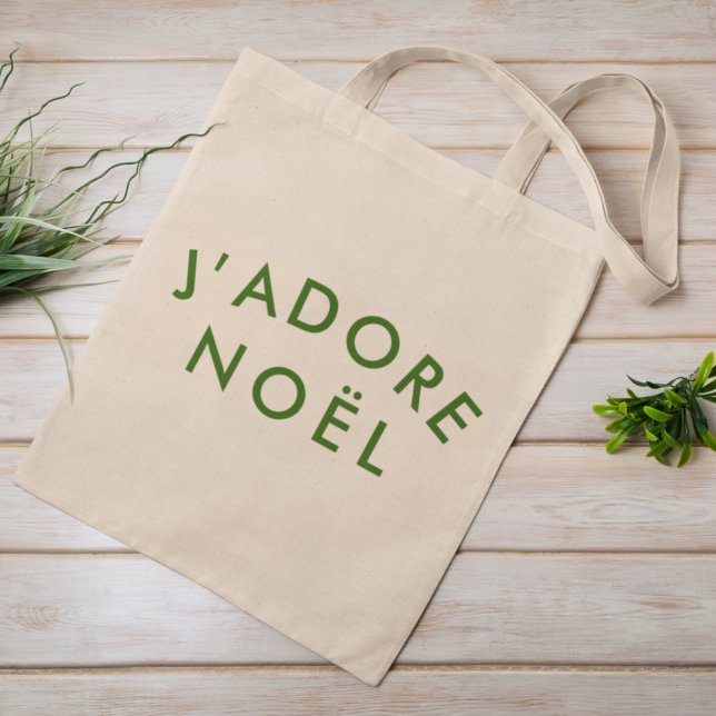 Tote Bag J'adore Noel | Love Christmas French Quote Art (“J’adore Noël” tote bag by Guava, featuring chic modern typography for stylish Christmas gifting)