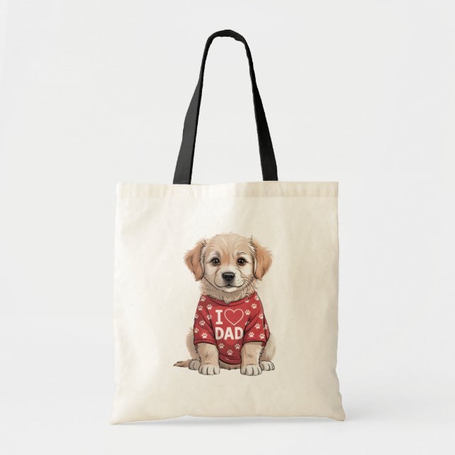 Tote Bag J'adore Papa Chiot Mignon avec Empreintes de Patte (Devant)