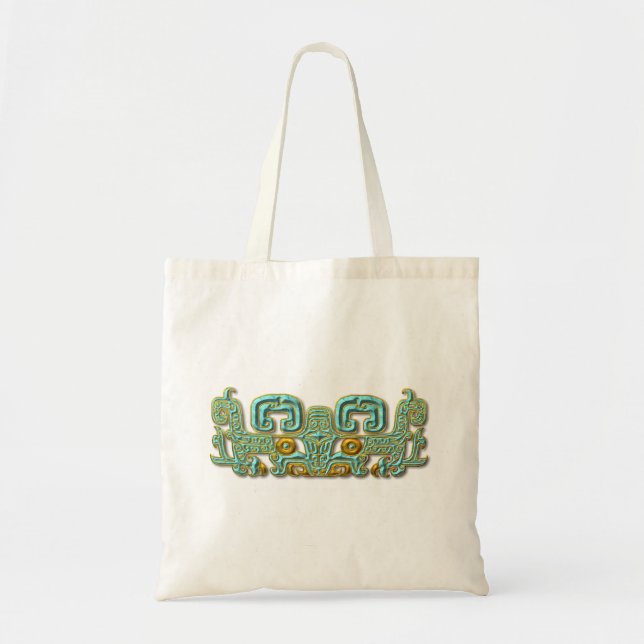 Tote Bag Jaguar-turquoise et or maya (Devant)