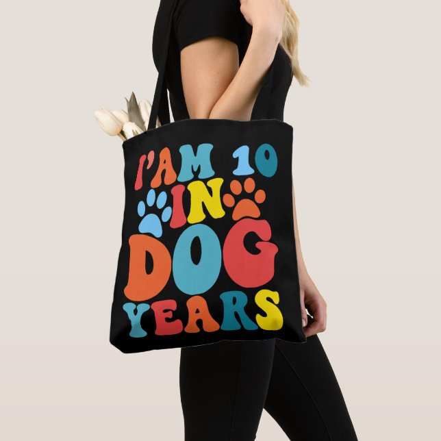 Tote Bag J'ai 10 ans en chien 70e anniversaire Amoureux des (De près)