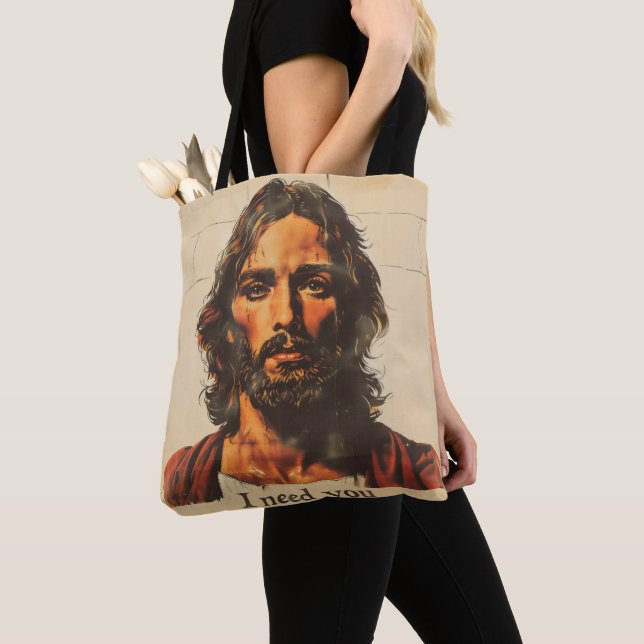 Tote Bag J'ai besoin de vous rétro Christ (De près)