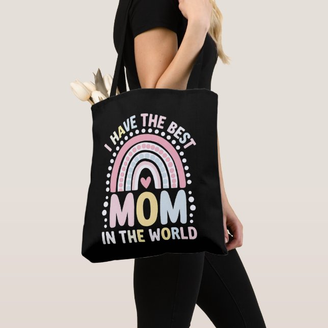 Tote Bag J'ai la meilleure maman du monde Boho Rainbow (De près)