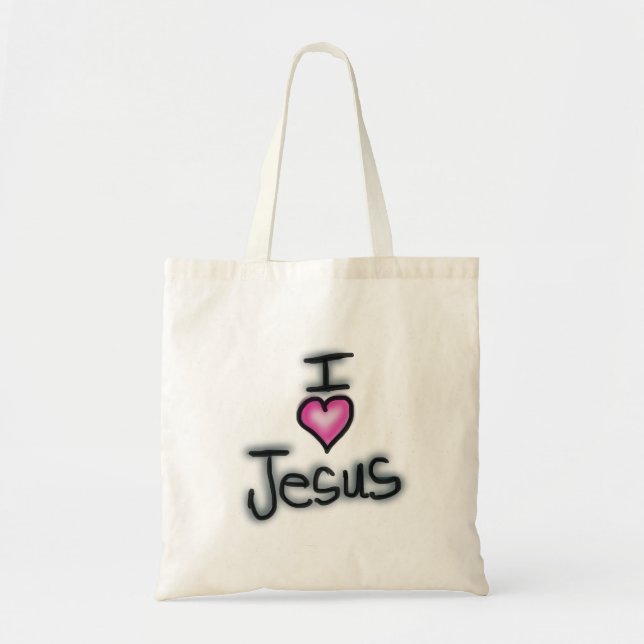 Tote Bag J'aime Jésus avec cœur rose  (Devant)