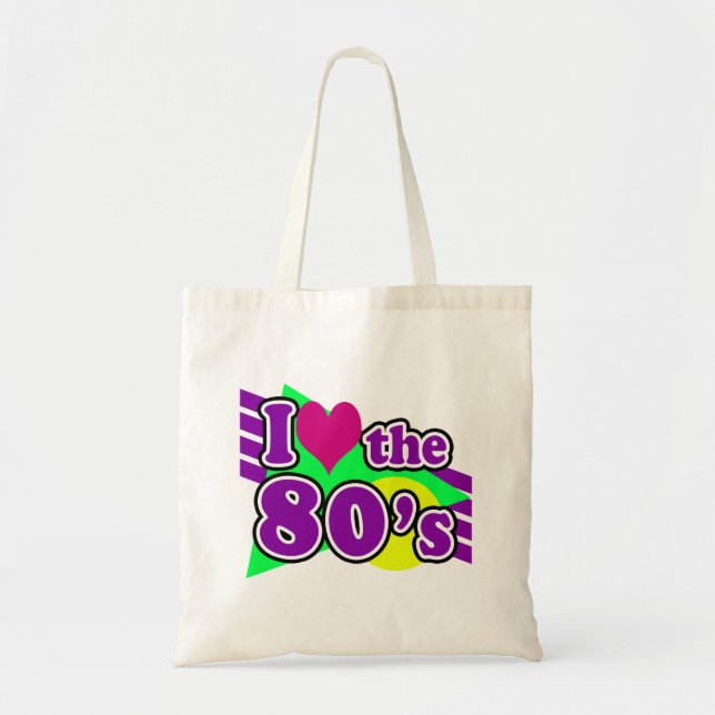 Tote Bag J'aime la partie au néon géométrique d'années '80 (Devant)