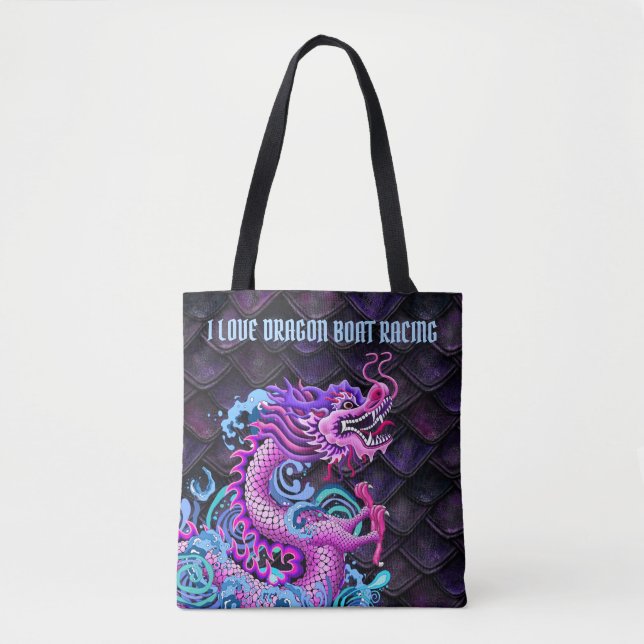 Tote Bag J'aime la régate de dragon avec le grand dragon (Devant)