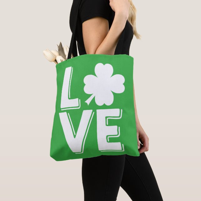 Tote Bag J'aime la Saint-Patrick Mignon Trèfle Vert (De près)