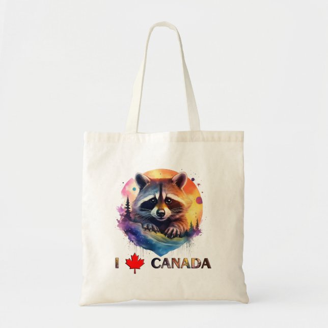Tote Bag J'aime le Canada, l'inscription, le raton laveur,  (Devant)