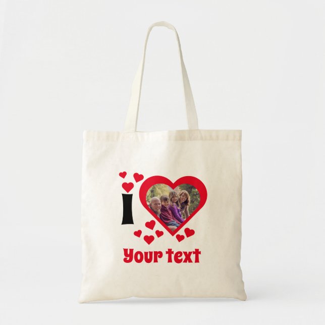 Tote Bag J'aime le Modèle photo "Ton Texte" (Devant)