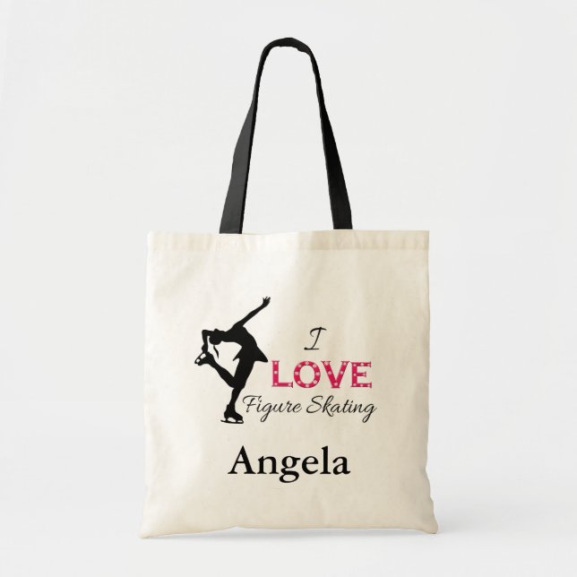Tote Bag J'AIME le patinage artistique, flocons de neige, (Devant)