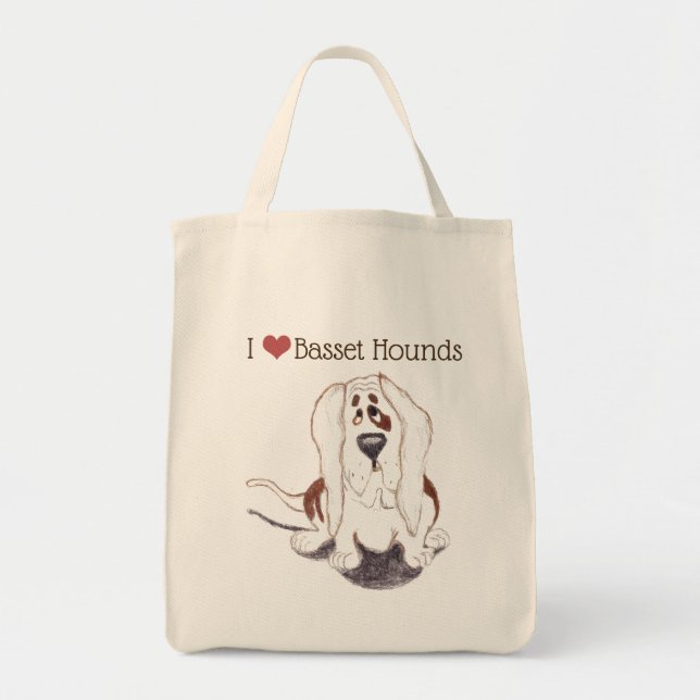 Tote Bag J'aime l'épicerie Basset Hounds fourre-tout (Devant)