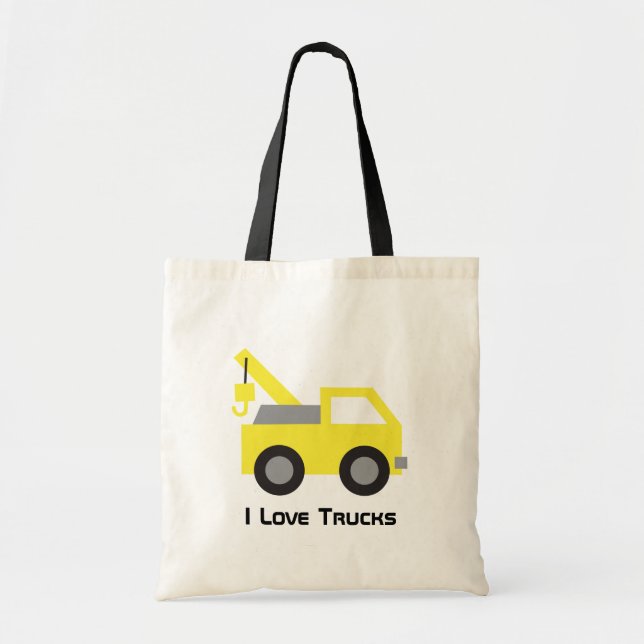 Tote Bag J'aime les camions, véhicule jaune mignon pour des (Devant)