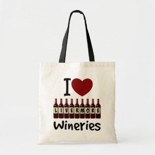 Tote Bag J'aime les caves de Livermore Cœur et bouteilles d