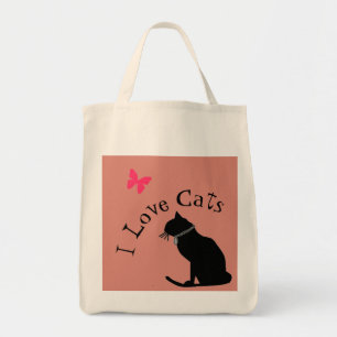 Tote Bag J'Aime Les Chats Rose Et Blanc Fourre-tout Graphi