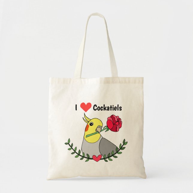 Tote Bag J'aime les cockatiels Cute Funny Cockatiel Bird (Devant)