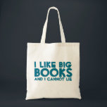 Tote Bag J'Aime Les Grands Livres<br><div class="desc">Lisez ! Ce sac plein d'humour est un objet qui plaira à tous les amateurs de livres. Cela fait aussi le cadeau parfait pour les bibliothécaires! Le sac contient une phrase drôle qui dit : "J'aime les gros livres et je ne peux pas mentir." Le texte est imprimé en bleu....</div>