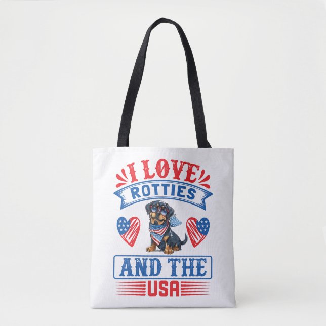 Tote Bag J'aime les Rotties et les USA (Devant)