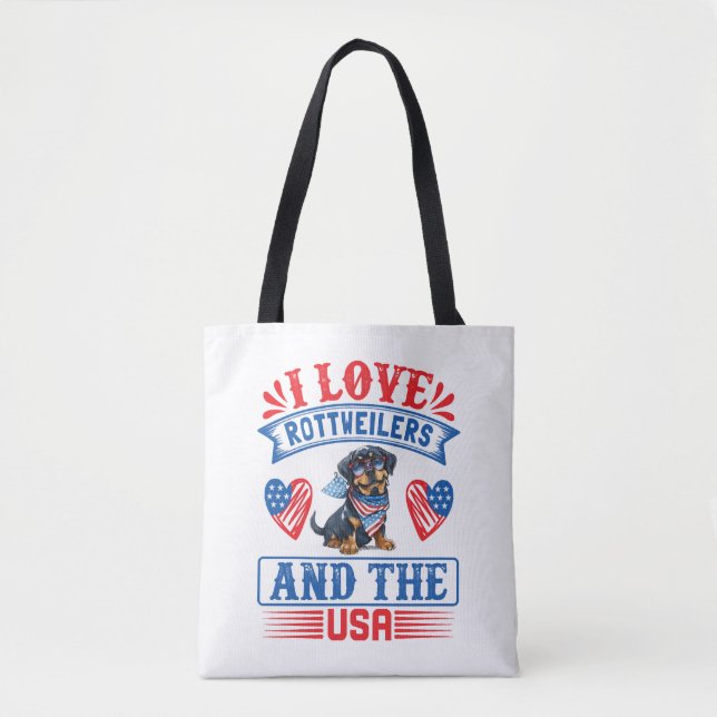 Tote Bag J'aime les Rottweilers et les USA (Devant)