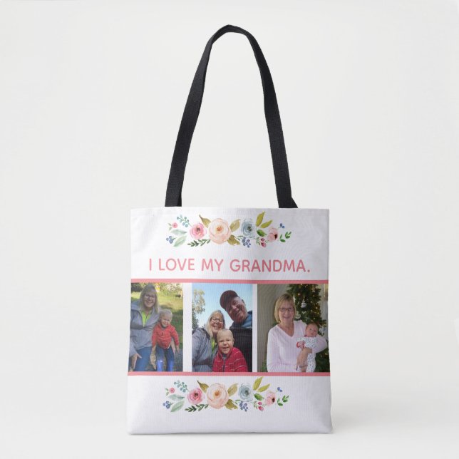 Tote Bag J'aime ma grand-maman avec 3 photos (Devant)
