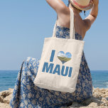 Tote Bag J'Aime Maui Hawaii Vacances Hawaiiennes mignonnes<br><div class="desc">J'adore le sac fourre-tout Maui Hawaii avec une photo en forme de coeur mignonne de l'océan Hawaiien bleu et des montagnes vertes. De belles eaux côtières me rendent heureux en vacances d'été. Un cadeau de gardien mignon avec moulins à vent sur une colline.</div>
