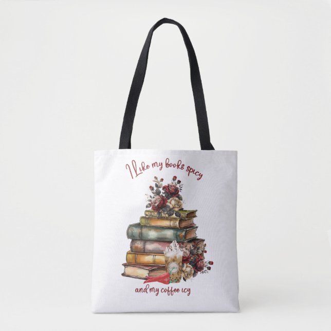 Tote Bag J'aime mes livres épicés et mon café glacé (Devant)