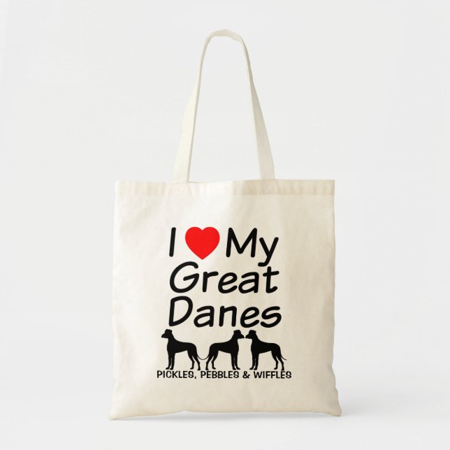 Tote Bag J'Aime Mes TROIS Grands Chiens Danois (Devant)