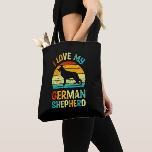 Tote Bag J'aime mon berger allemand Chien bleu Brown couche