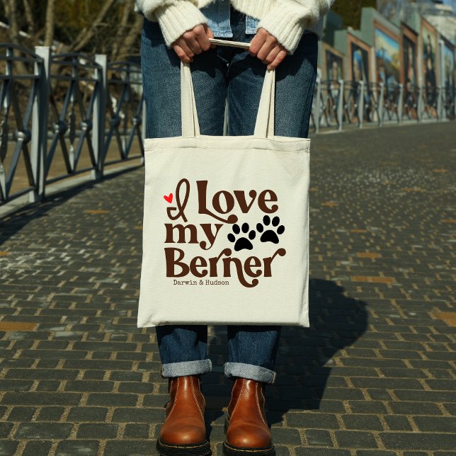 Tote Bag J'Aime Mon Berner Bernese Mountain Dog Nom Personn (Créateur téléchargé)