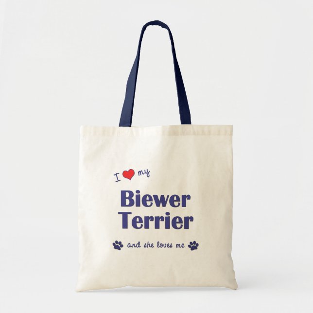 Tote Bag J'aime mon Biewer Terrier (le chien femelle) (Devant)