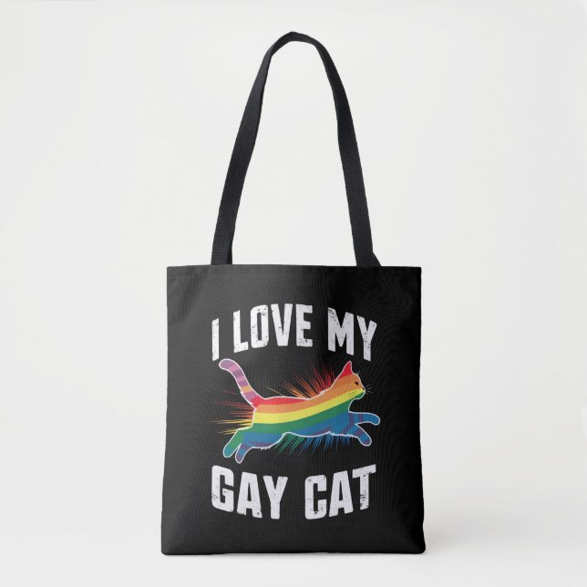 Tote Bag J'Aime Mon Chat Gay Funny Rainbow Pride Lgbt (Devant)