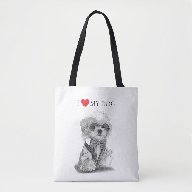 Tote Bag J'aime mon chien Bichon frisé (Devant)