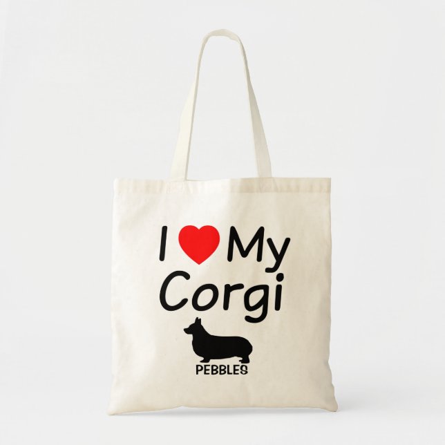 Tote Bag J'Aime Mon Chien De Corgi (Devant)