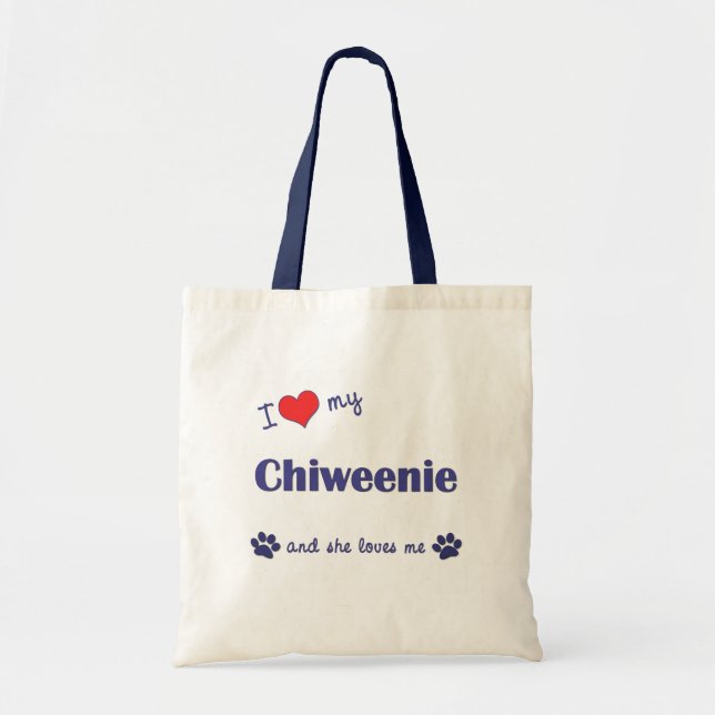 Tote Bag J'aime mon Chiweenie (le chien femelle) (Devant)