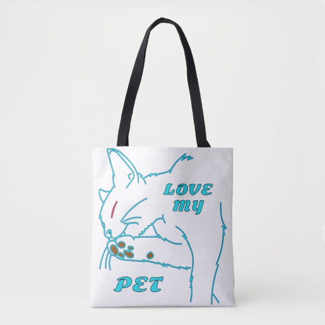 TOTE BAG J'AIME MON CUTE AQUA PET CAT (Devant)