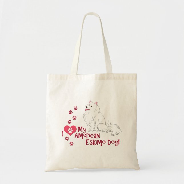 Tote Bag J'Aime Mon Esquimau Américain Chien ! (Devant)