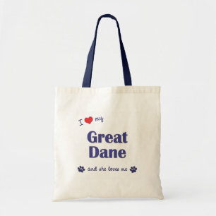 Tote Bag J'aime mon great dane (le chien femelle)