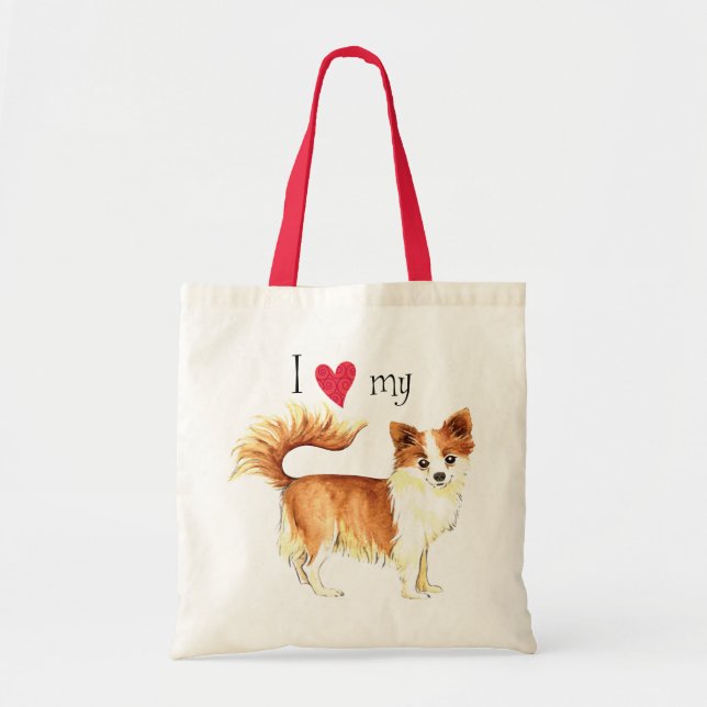 Tote Bag J'aime mon long manteau Chihuahua (Devant)