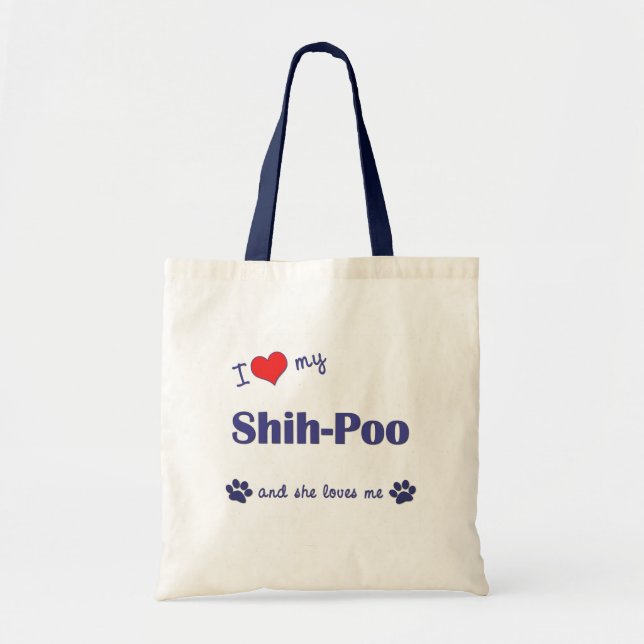 Tote Bag J'aime mon Shih-Poo (le chien femelle) (Devant)