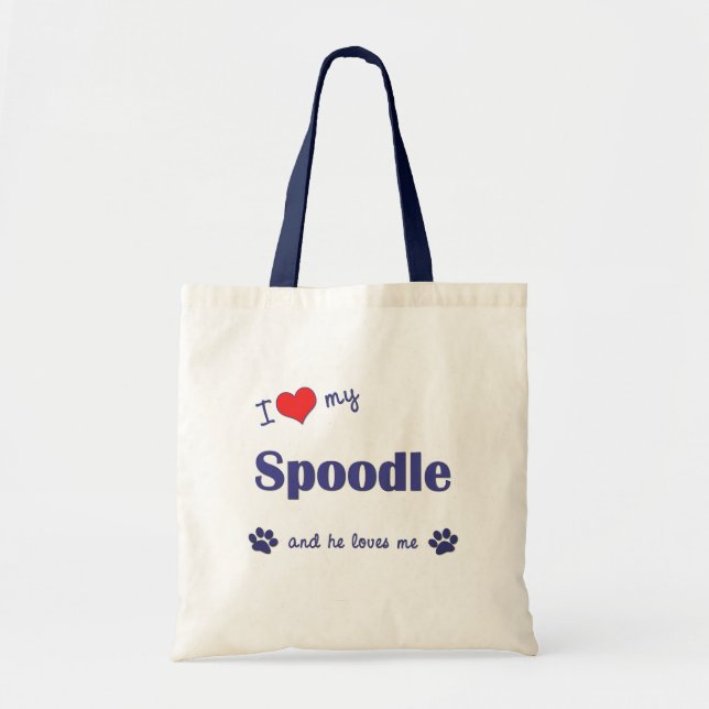 Tote Bag J'aime mon Spoodle (le chien masculin) (Devant)