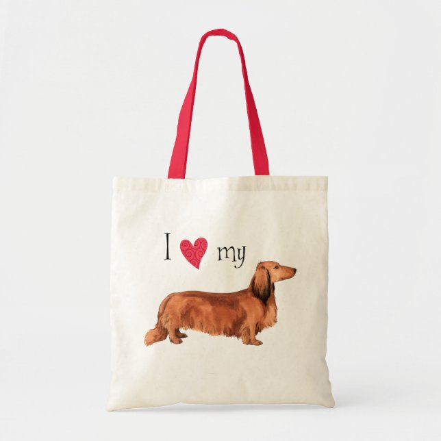Tote Bag J'aime mon teckel à cheveux longs (Devant)