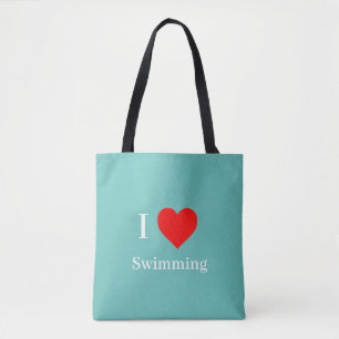 Tote Bag J'aime Natation Typographie & Red Heart Mint Green