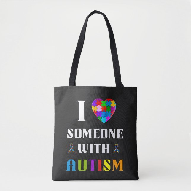 Tote Bag J'aime quelqu'un avec l'autisme (Devant)