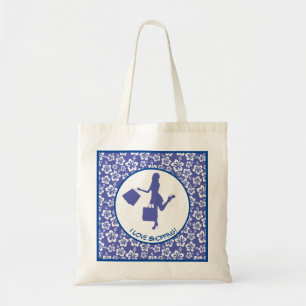 Tote Bag J'Aime Shopping Colorful Blue Floral modèle