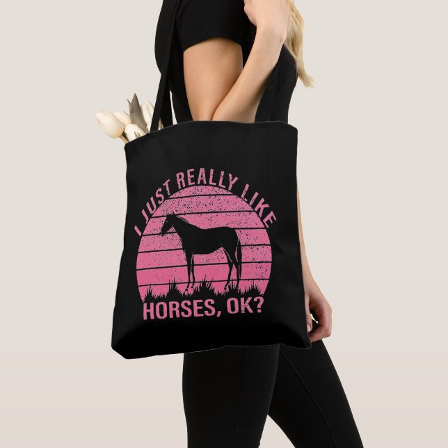 Tote Bag J'aime vraiment les chevaux en rose  (De près)
