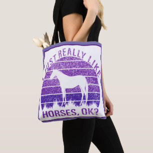 Tote Bag J'aime vraiment les chevaux en violet
