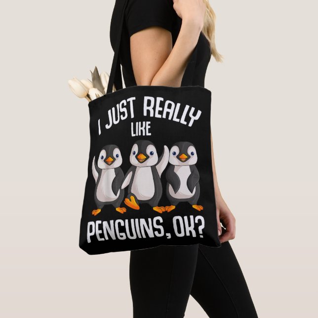 Tote Bag J'Aime Vraiment Les Pingouins Enfants Garçons Femm (De près)