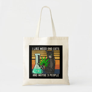 Tote Bag J'Aime Weed Mon Chat Et Peut-Être 3 Personnes Rétr