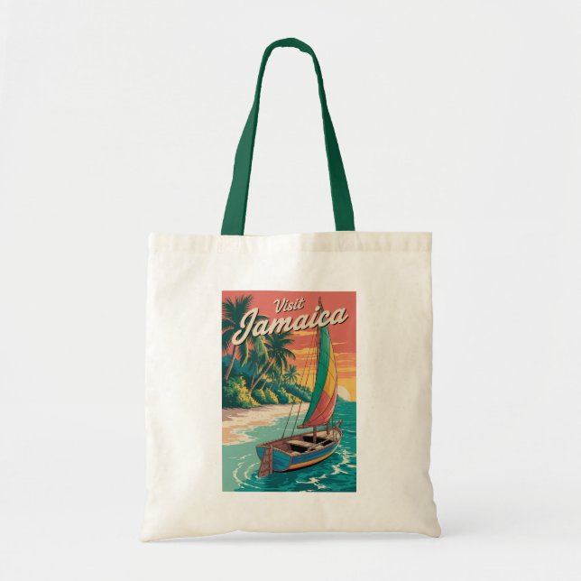 Tote Bag Jamaica Boat Illustration Travel Art Vintage (Devant)