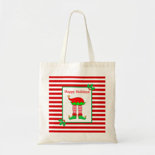 Tote Bag jambes de lutin de Noël en rayures rouges et blanc